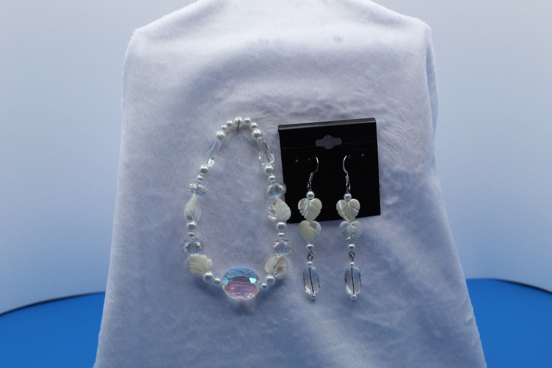 Earrings w/ Matching Bracelet - White