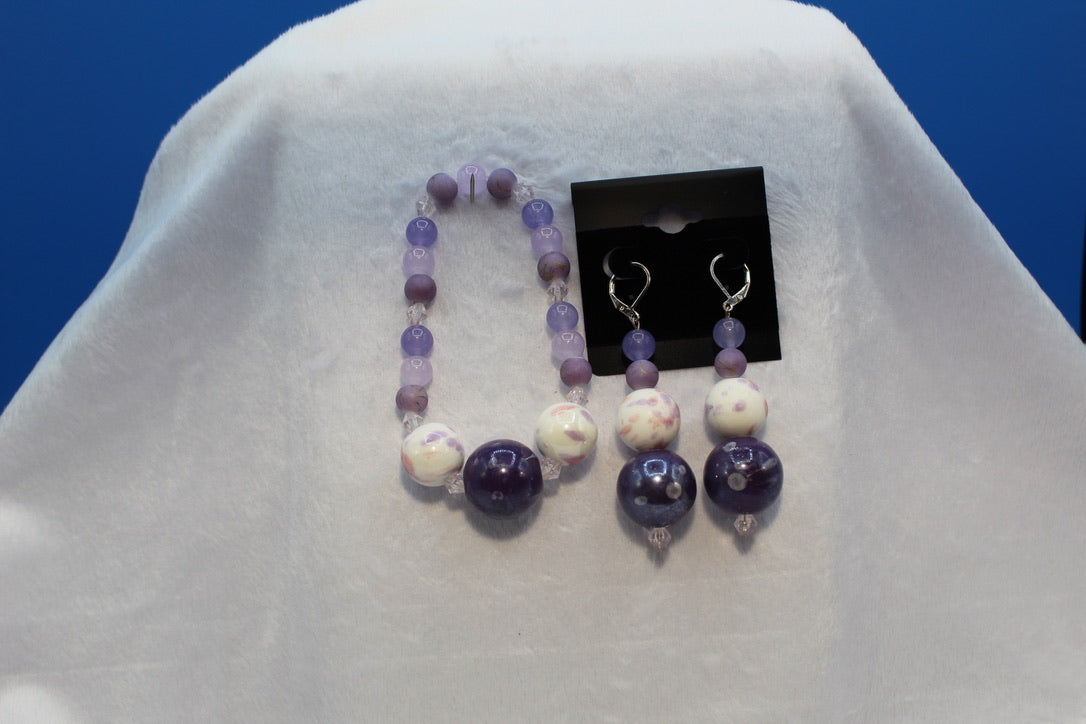 Earrings w/ Matching Bracelet - Purple