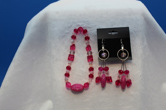 Earrings w/ Matching Bracelet - Pink