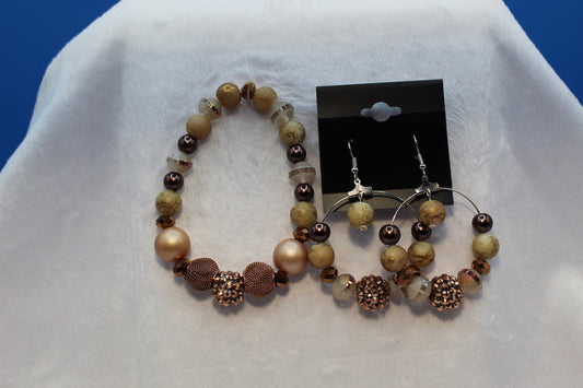 Earrings w/ Matching Bracelet - Brown