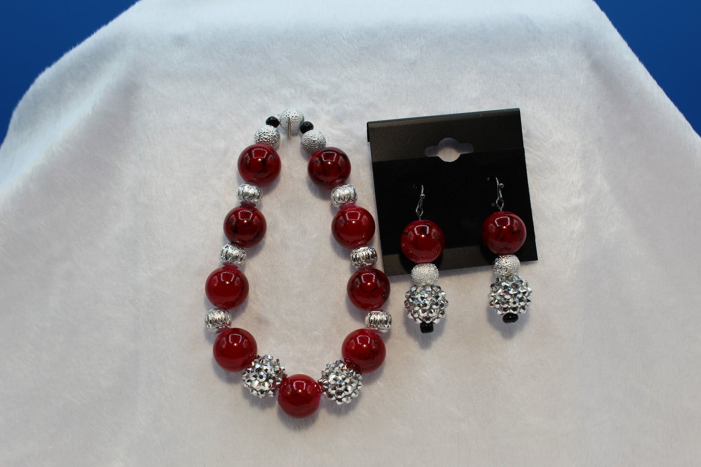 Earrings w/ Matching Bracelet - Red