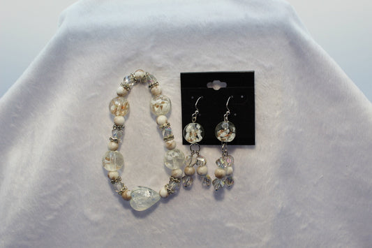 Earrings w/ Matching Bracelet - White