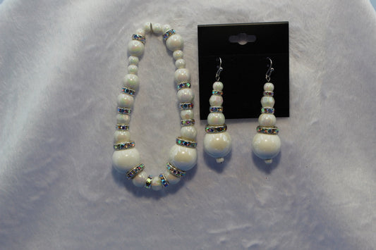 Earrings w/ Matching Bracelet - White