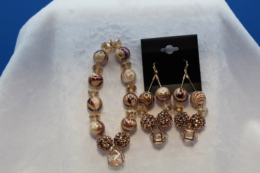 Earrings w/ Matching Bracelet - Brown