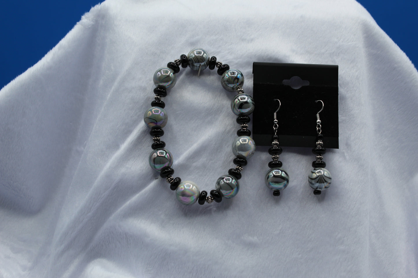 Earrings w/ Matching Bracelet - Gray - Touched By Christ