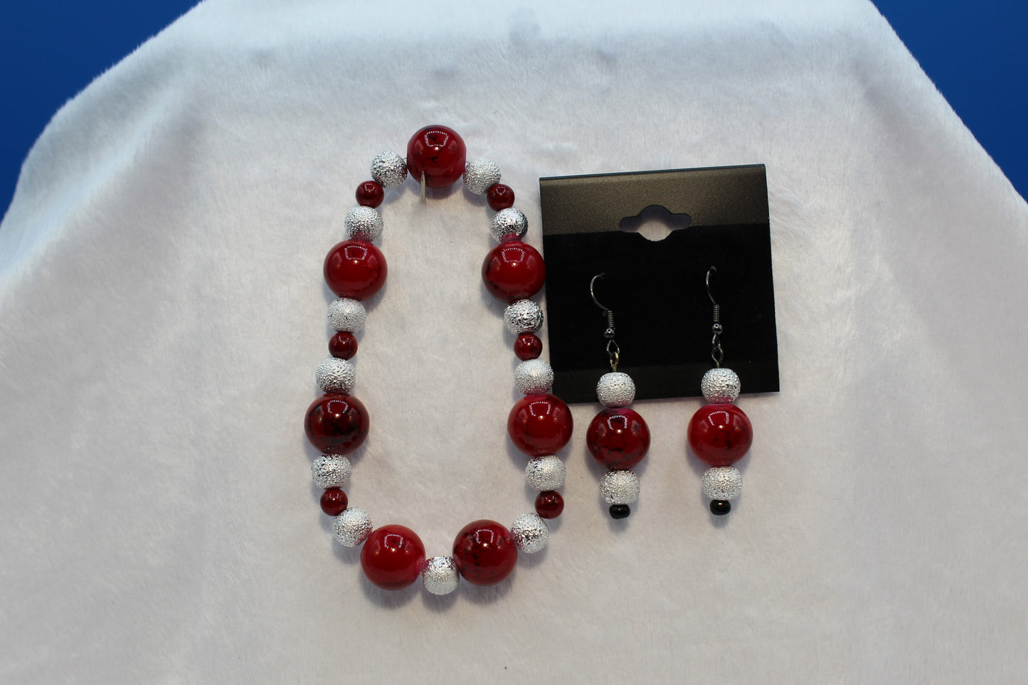 Earrings w/ Matching Bracelet - Red