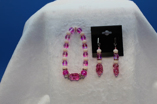 Earrings w/ Matching Bracelet - Pink