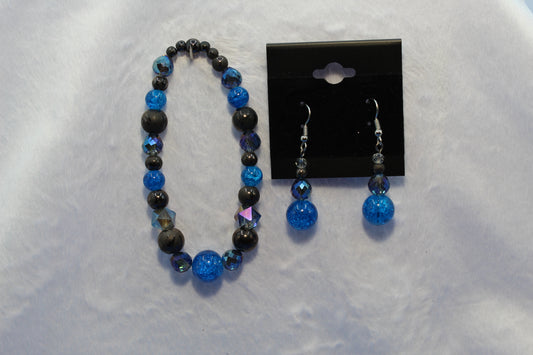 Earrings w/ Matching Bracelet - Blue