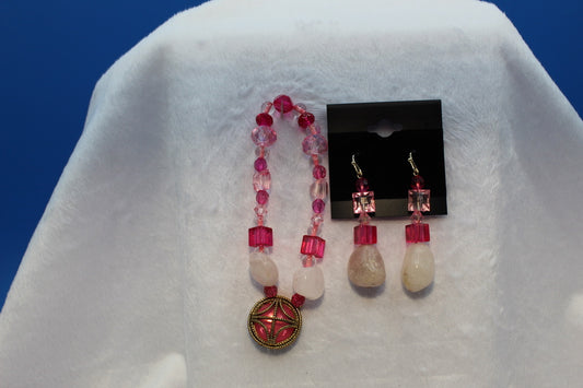 Earrings w/ Matching Bracelet - Pink