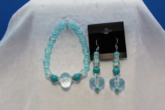 Earrings w/ Matching Bracelet - Aqua