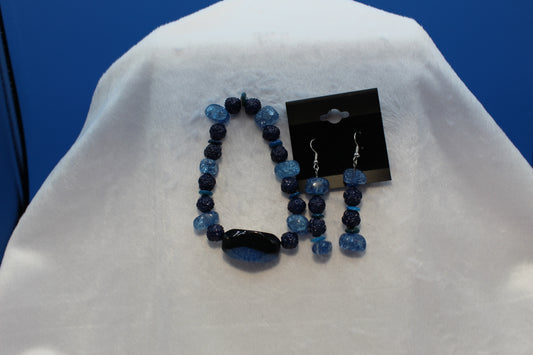 Earrings w/ Matching Bracelet - Blue