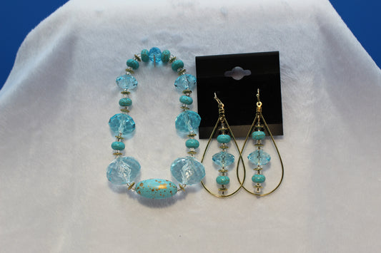 Earrings w/ Matching Bracelet - Aqua