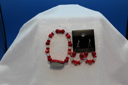 Earrings w/ Matching Bracelet - Red