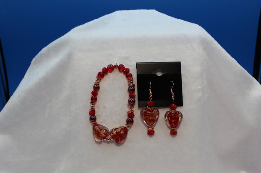 Earrings w/ Matching Bracelet - Red