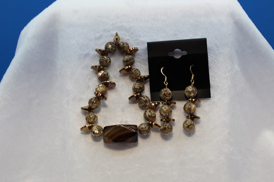 Earrings w/ Matching Bracelet - Brown