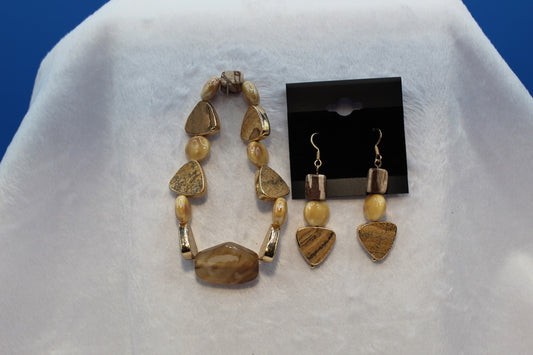 Earrings w/ Matching Bracelet - Brown