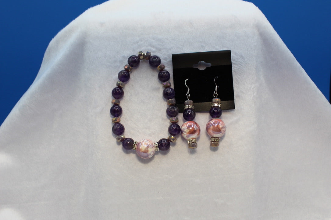 Earrings w/ Matching Bracelet - Purple