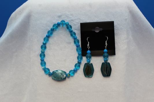 Earrings w/ Matching Bracelet - Aqua