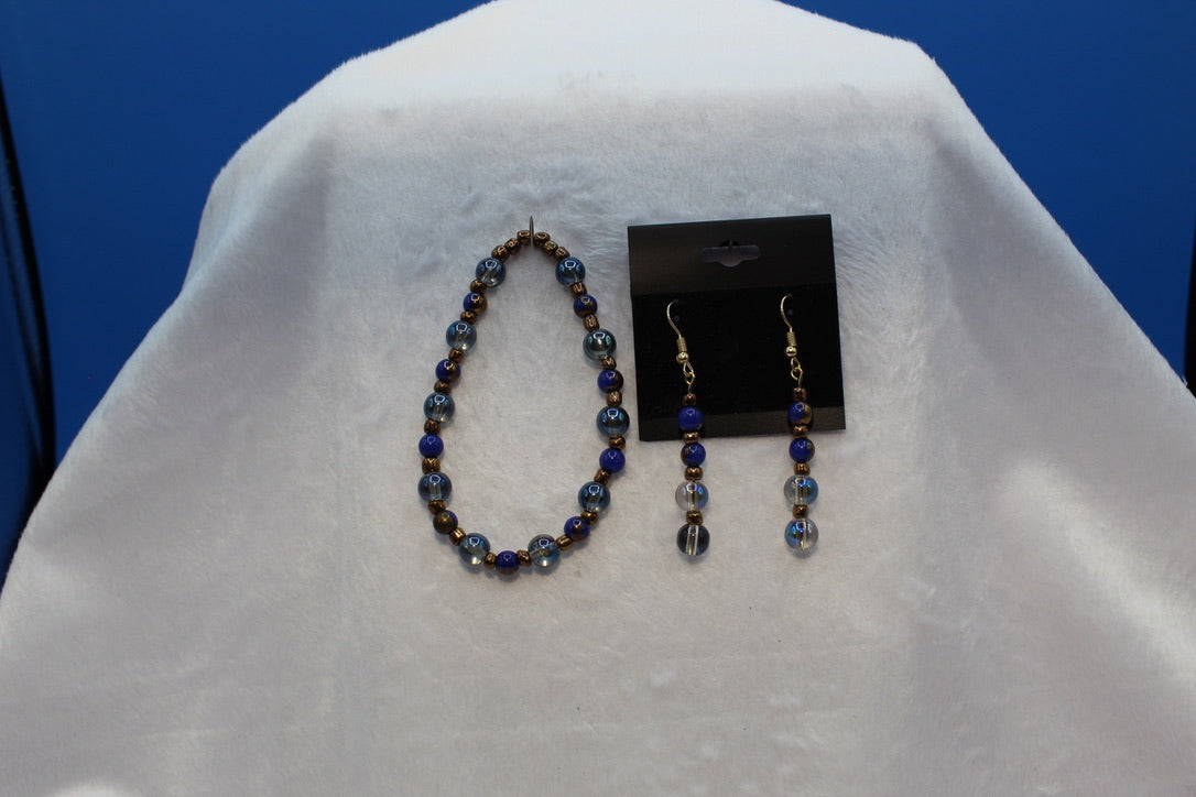 Earrings w/ Matching Bracelet - Blue