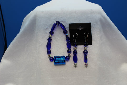 Earrings w/ Matching Bracelet - Blue