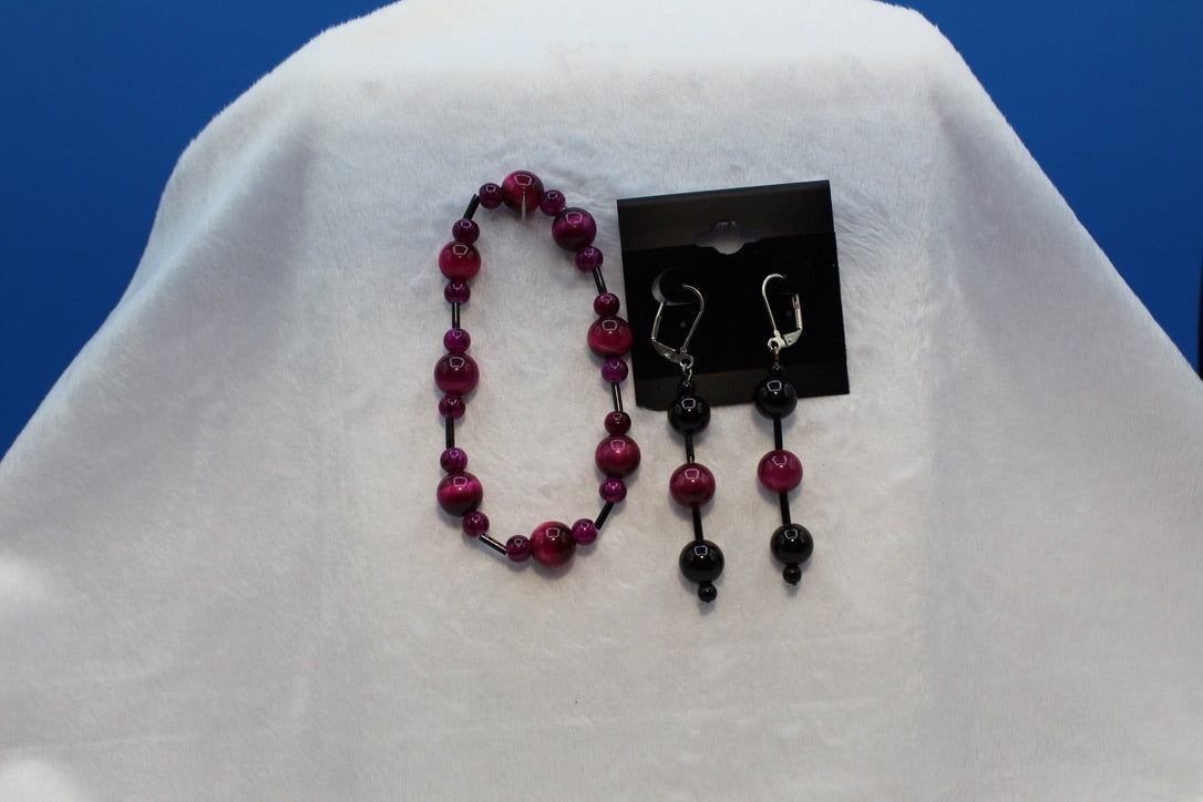 Earrings w/ Matching Bracelet - Purple