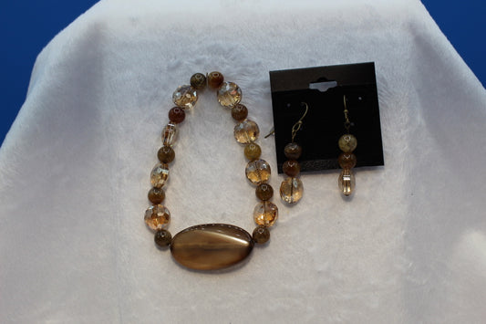 Earrings w/ Matching Bracelet - Brown