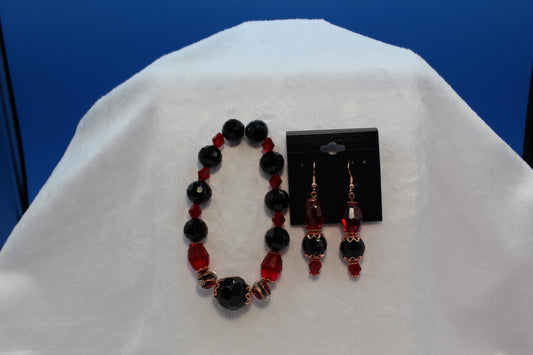 Earrings w/ Matching Bracelet - Red