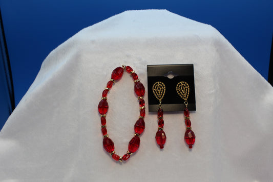 Earrings w/ Matching Bracelet - Red