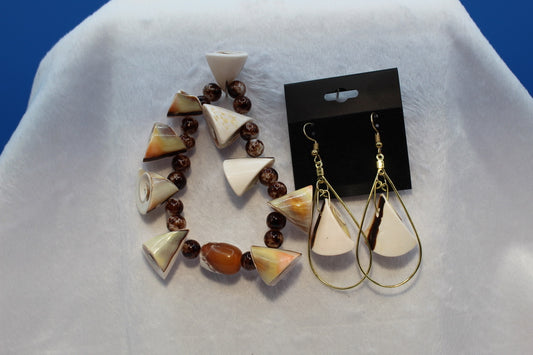 Earrings w/ Matching Bracelet - Brown