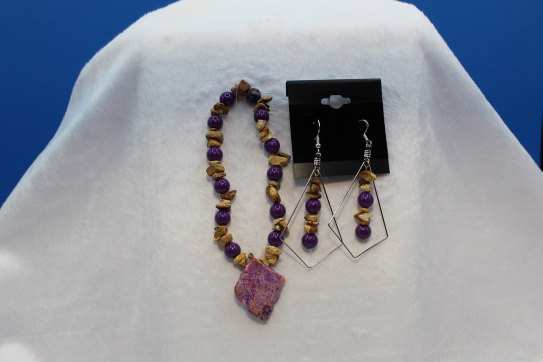 Earrings w/ Matching Bracelet - Purple