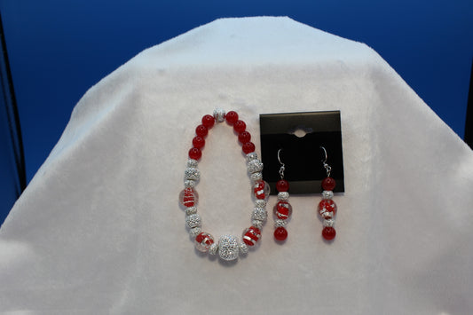 Earrings w/ Matching Bracelet - Red