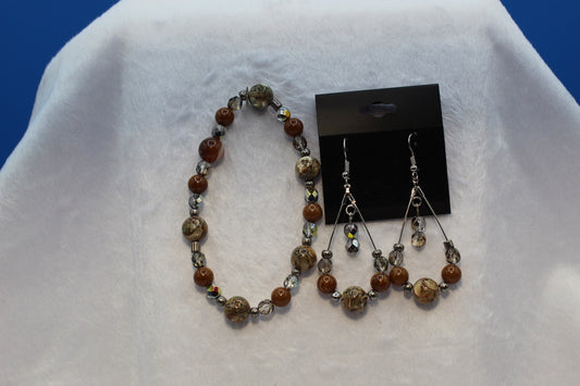 Earrings w/ Matching Bracelet - Brown