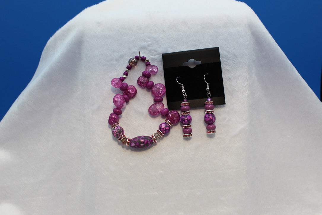 Earrings w/ Matching Bracelet - Purple - Touched By Christ