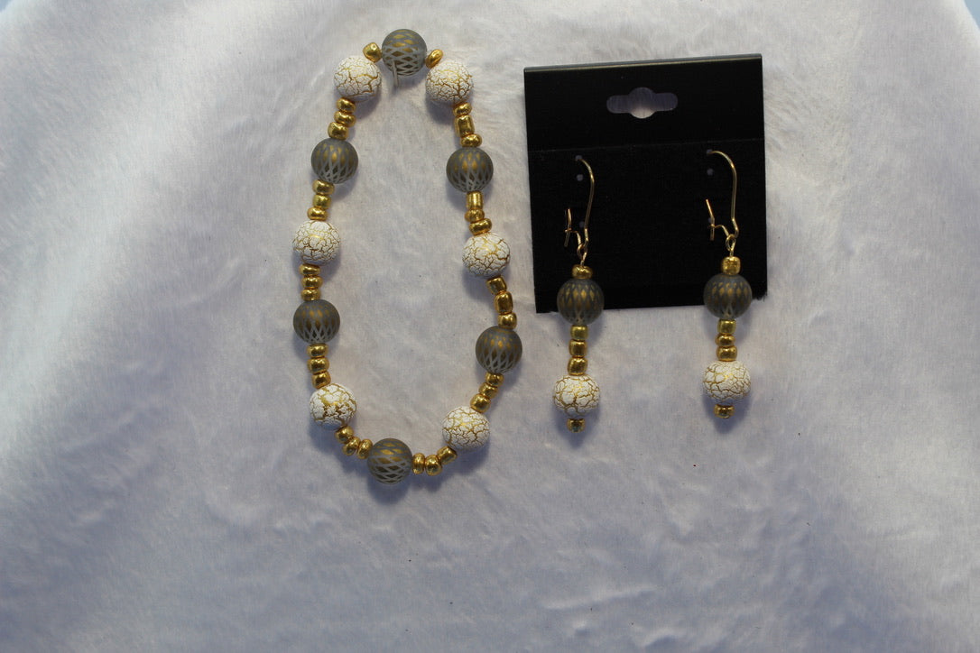 Earrings w/ Matching Bracelet - White