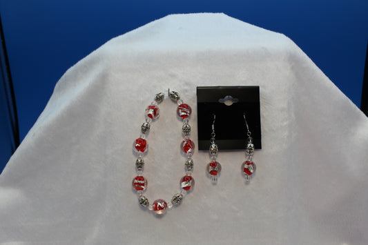 Earrings w/ Matching Bracelet - Red