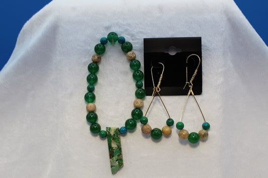 Earrings w/ Matching Bracelet - Green