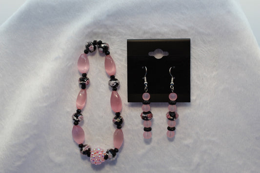 Earrings w/ Matching Bracelet - Pink