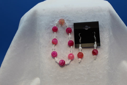 Earrings w/ Matching Bracelet - Pink