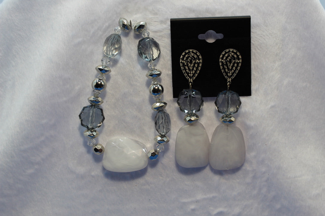 Earrings w/ Matching Bracelet - White