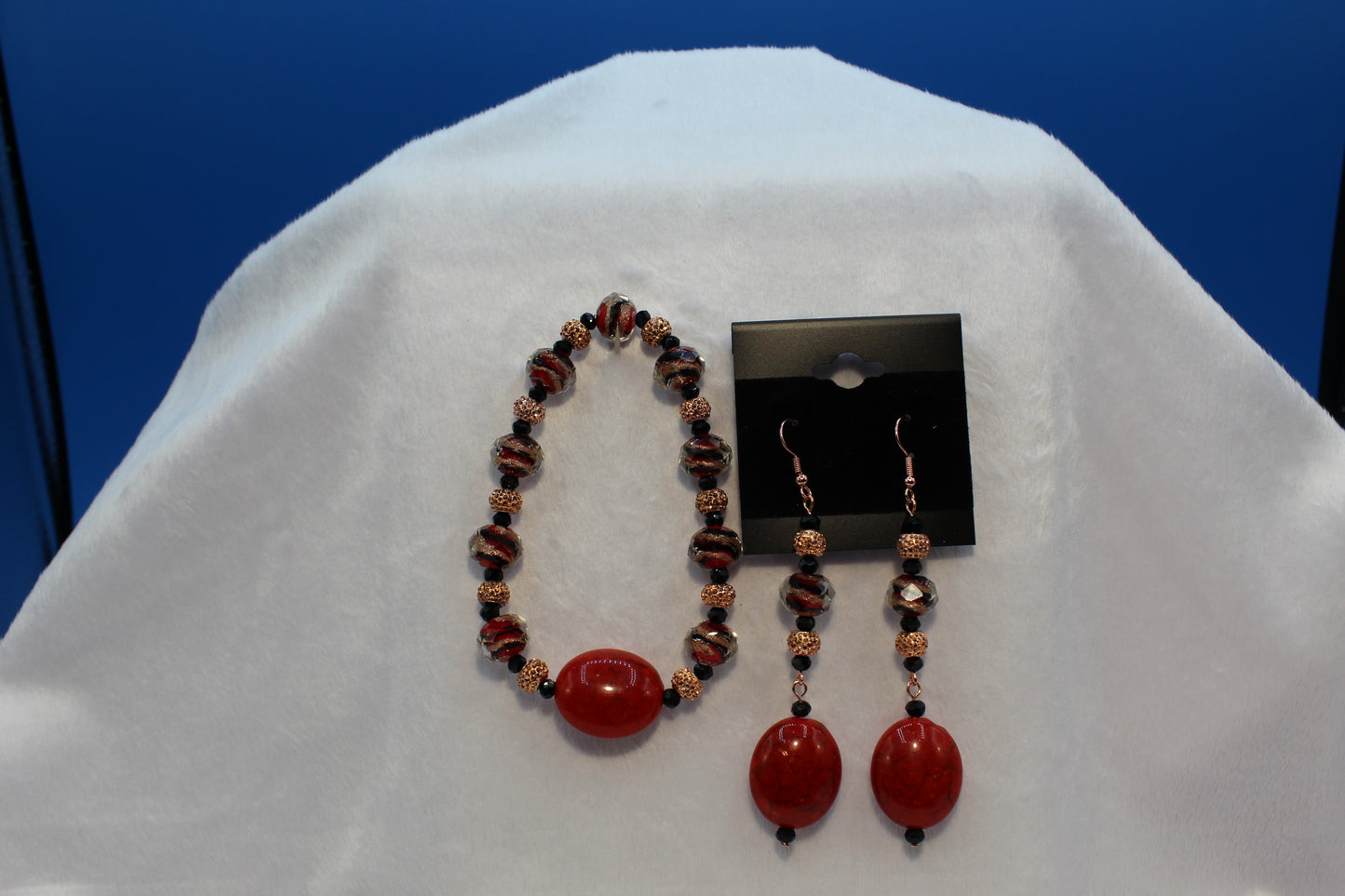 Earrings w/ Matching Bracelet - Red