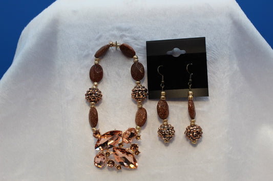 Earrings w/ Matching Bracelet - Brown