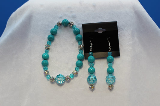 Earrings w/ Matching Bracelet - Aqua