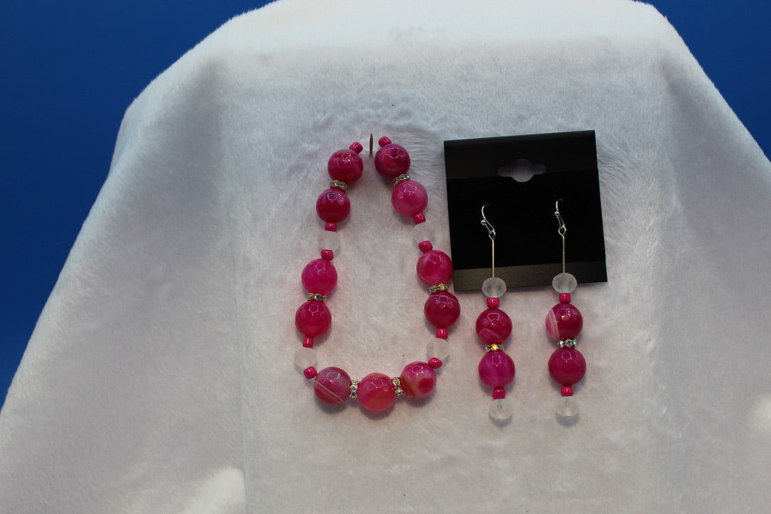 Earrings w/ Matching Bracelet - Pink