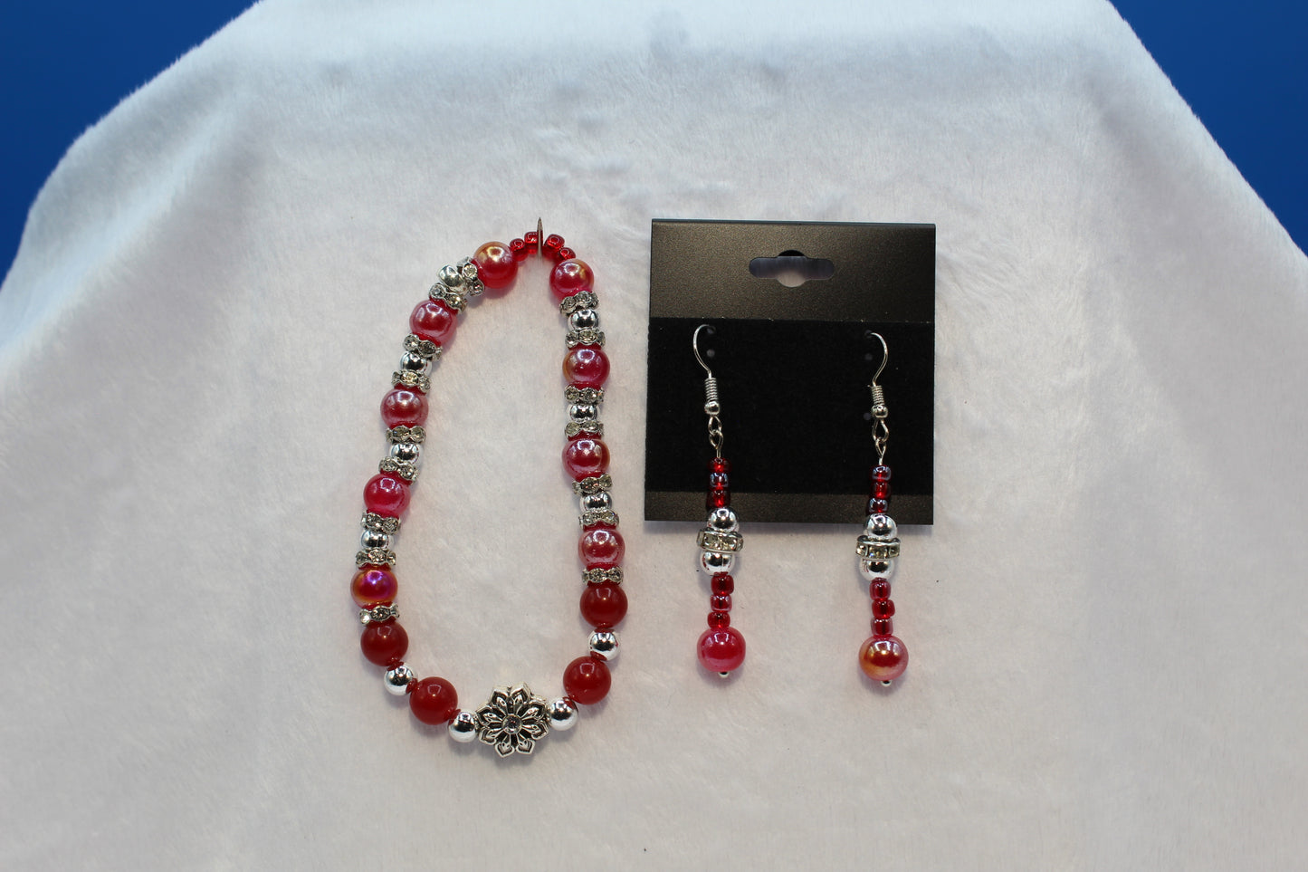 Earrings w/ Matching Bracelet - Red