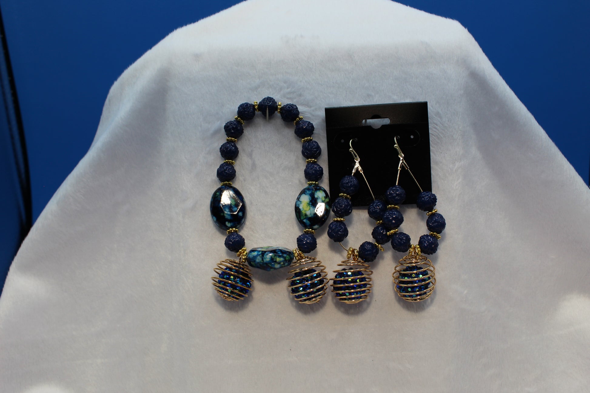 Earrings w/ Matching Bracelet - Blue - Touched By Christ
