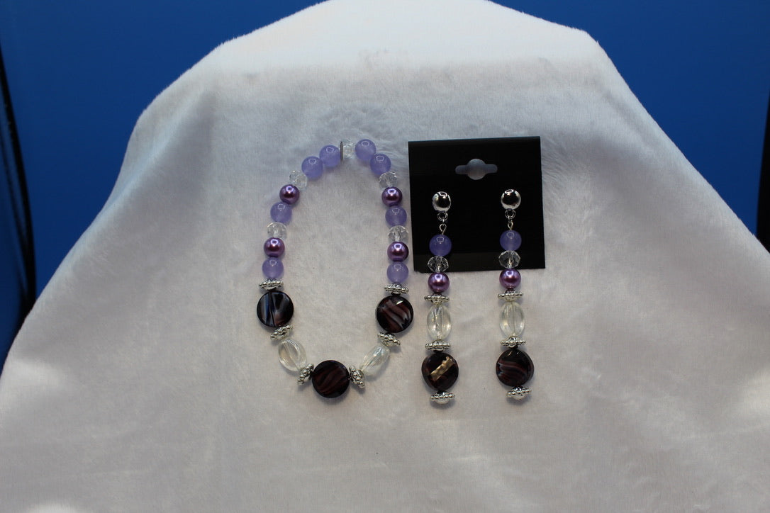 Earrings w/ Matching Bracelet - Purple